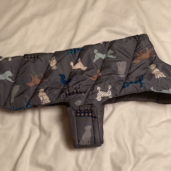 Land’s End Dog Puffer Vest adjustable Grey polkadot plaid dog print Medium - Picture 14 of 17